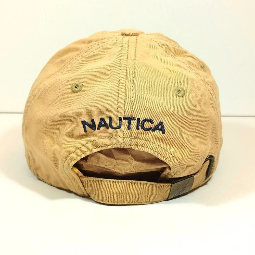Nautica Vintage J-Class Logo Dad Hat Khaki Tan 100% Cotton Adjustable Cap OSZ